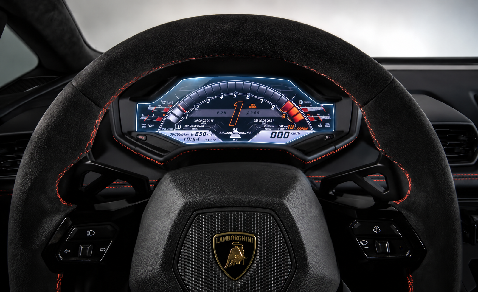 Clear protective film floating in front of the Huracán driver display