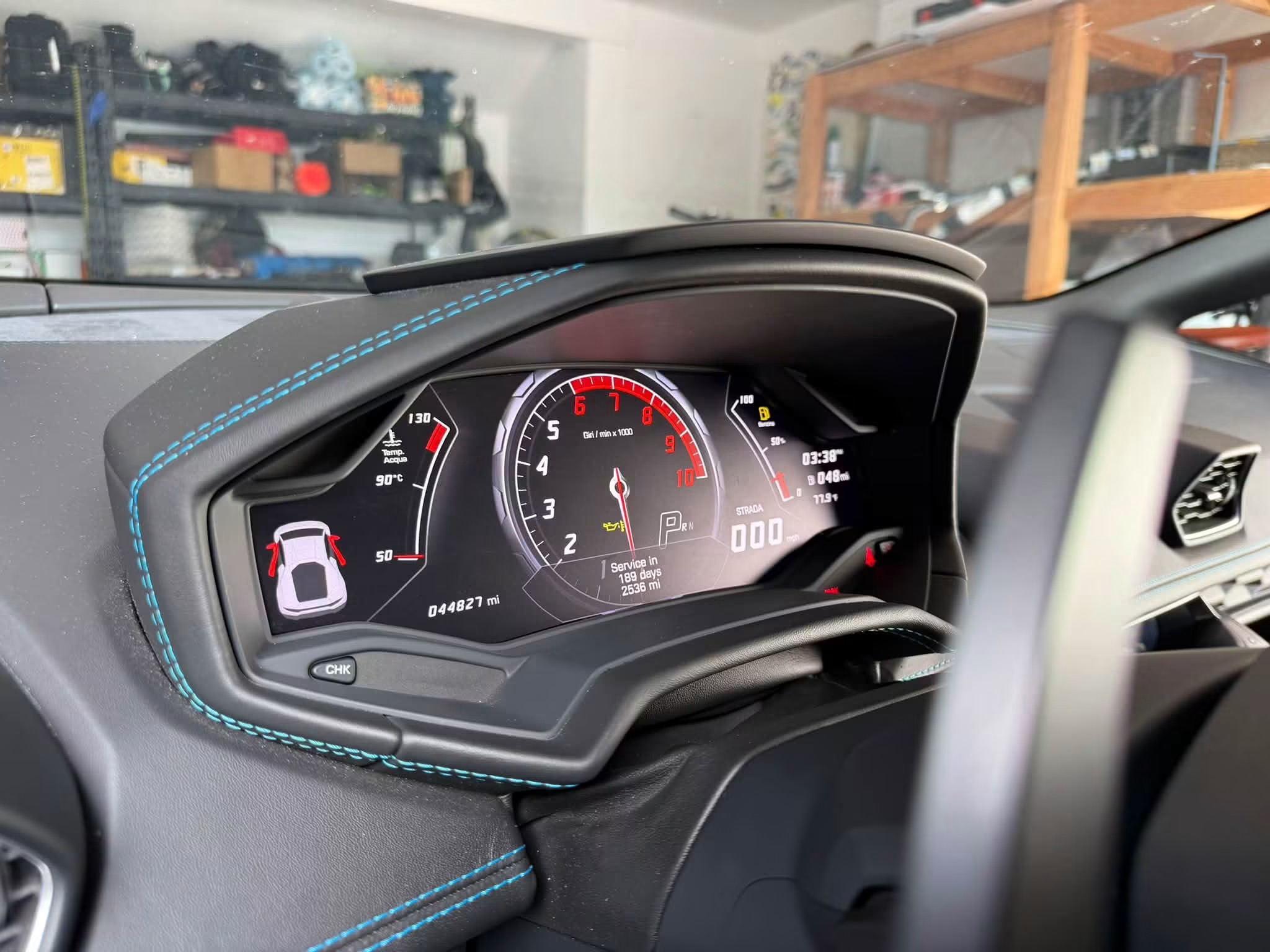 The final screen protection design on Vito’s Huracán, with the gauges illuminated